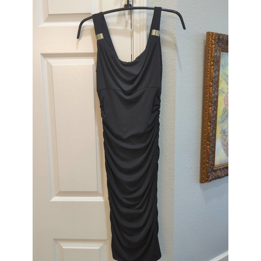 White House Black Market Instantly Slimming Dress Black Stretchy Ruched SIZE 00